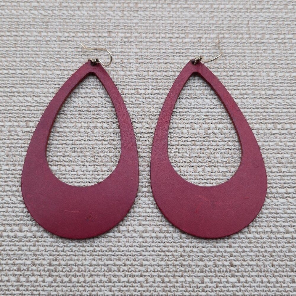 Sterling Silver Handmade Large Leather Dangle Earrings B674